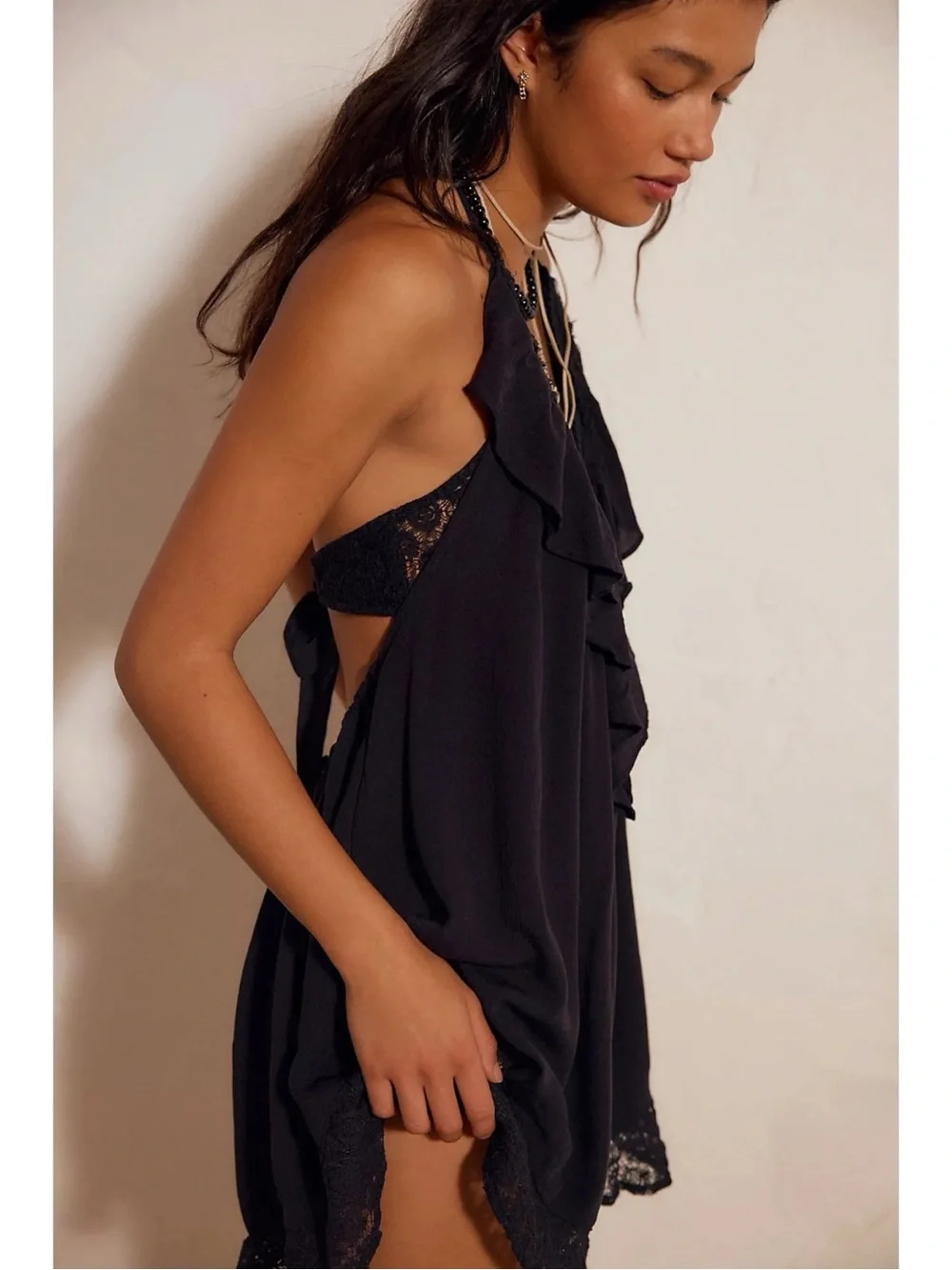 Free People Ethereal Dainty Ruffle Lace Feeling Floral Romper in Black Small NWT